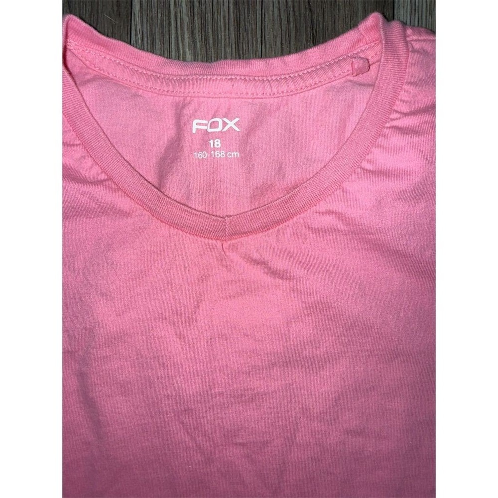 Vtg Fox racing Girls Size 18 Pink V-Neck Short Sleeve T-Shirt preppy classic - Picture 2 of 4